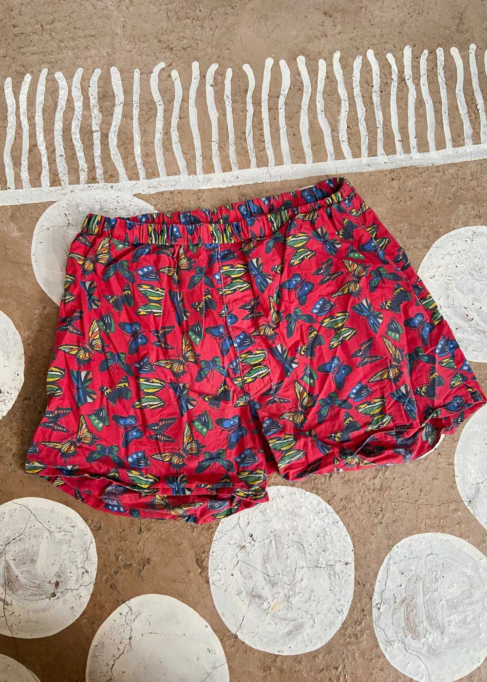 VINTAGE 90's Red Butterfly Print Boxer Shorts - M… - image 1