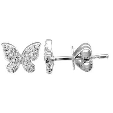 Small Pave Diamond Butterfly Stud Earrings 14K Wh… - image 1