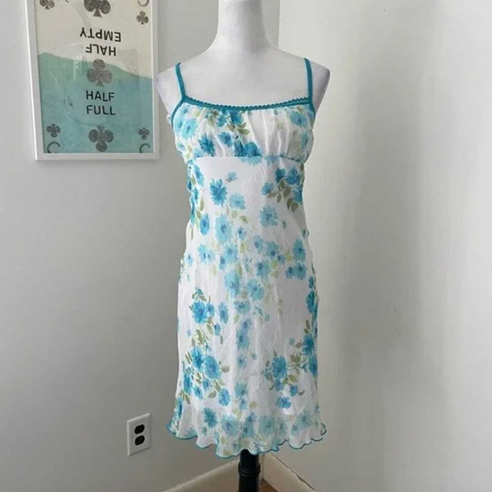 Vintage White and Blue Floral Sleeveless Mini Dre… - image 1