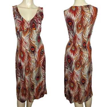 BCBG Dresses Large orange blue Peacock Feather pr… - image 1