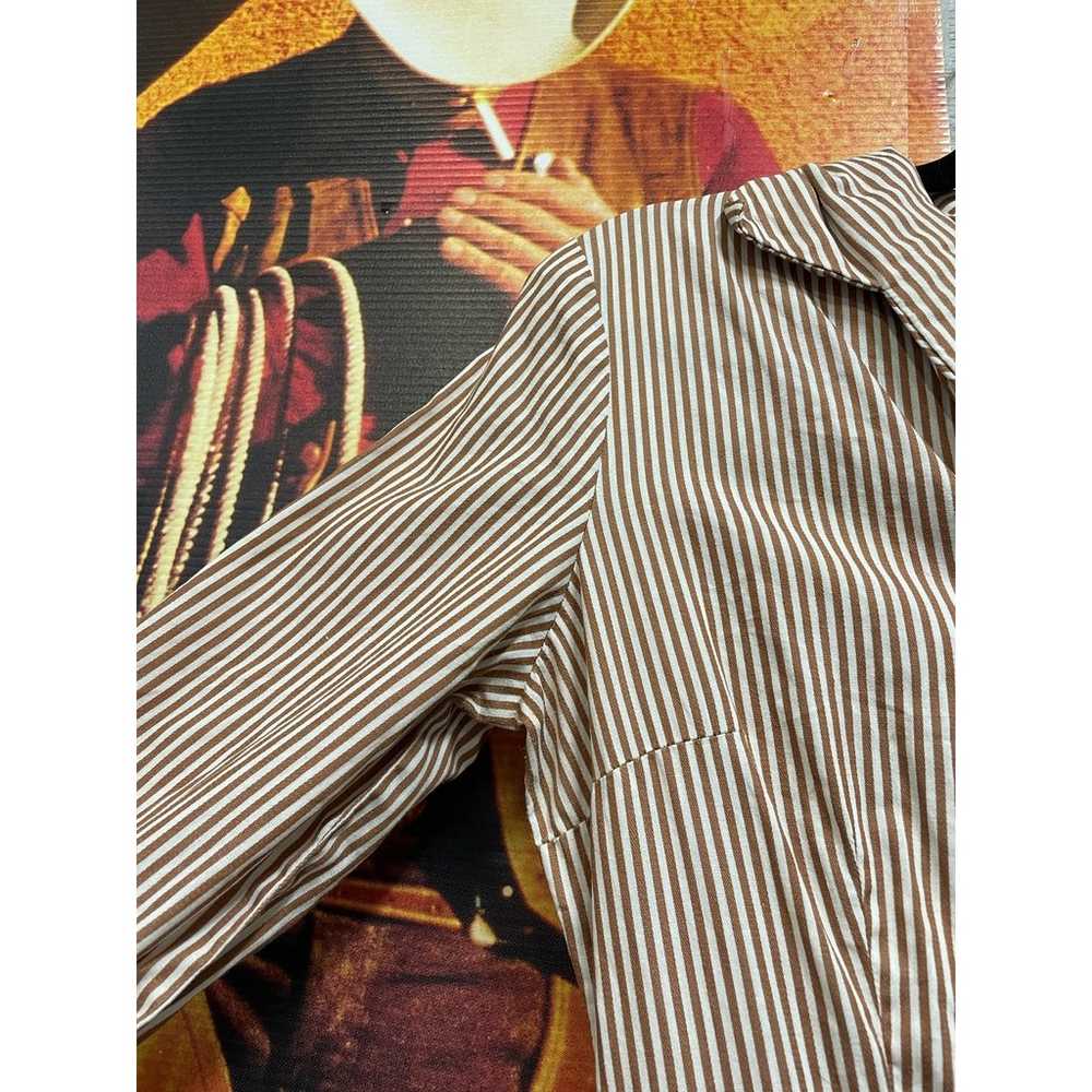 Vintage 50s Shirt And Flare Beige and White Strip… - image 5