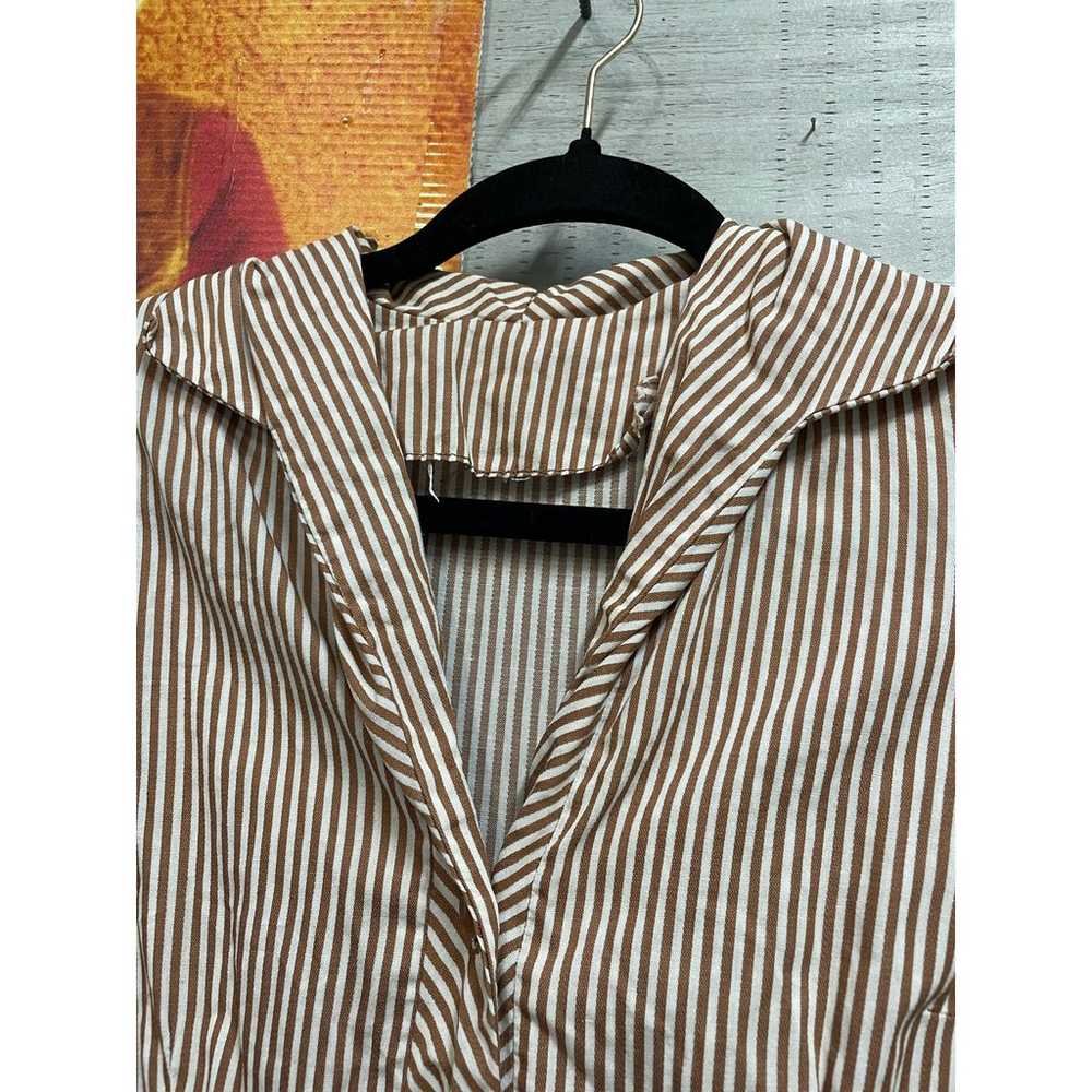 Vintage 50s Shirt And Flare Beige and White Strip… - image 6