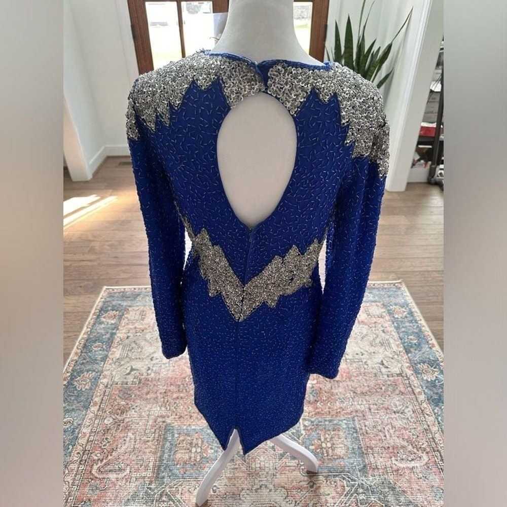 VTG Stenay Electric Blue & Silver Sequin Glam Dre… - image 3