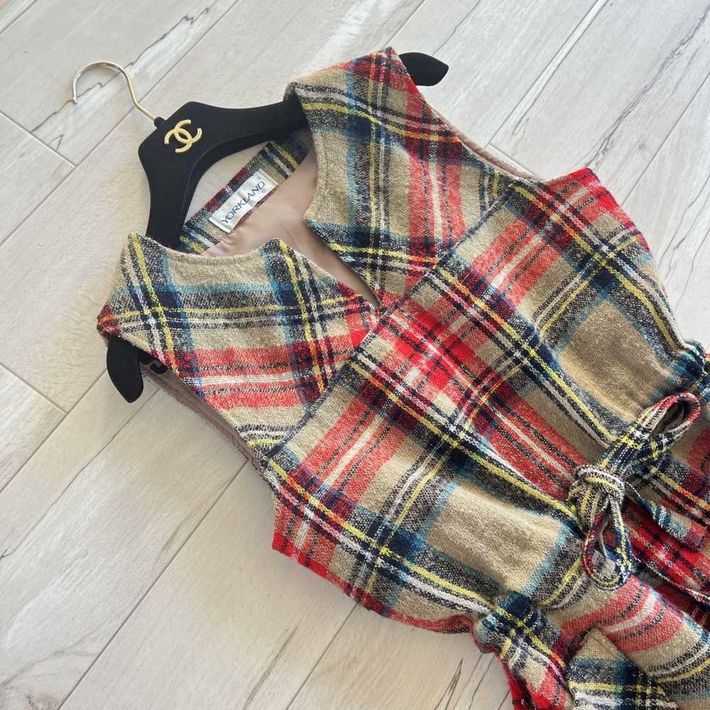 【Rare】Yorkland Vintage Wool One-piece Dress Check… - image 2