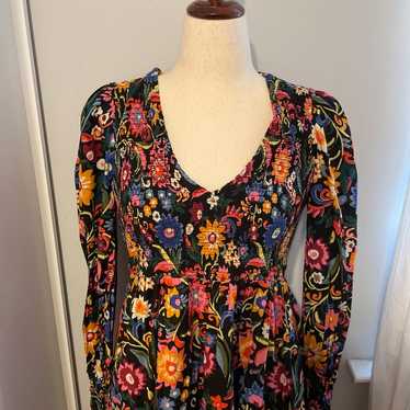 Boden Smocked Floral Black Mini Dress