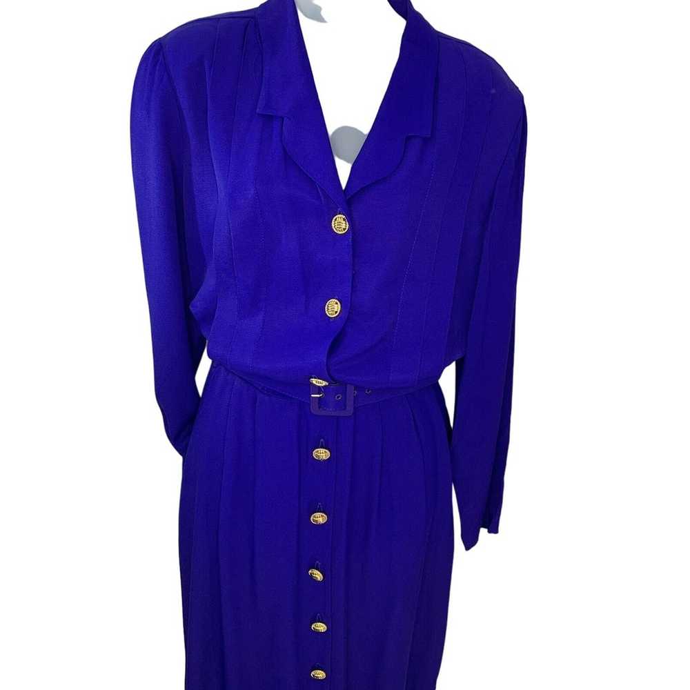 Purple Rayon Boutique Coat Dress Belt Gold Button… - image 1