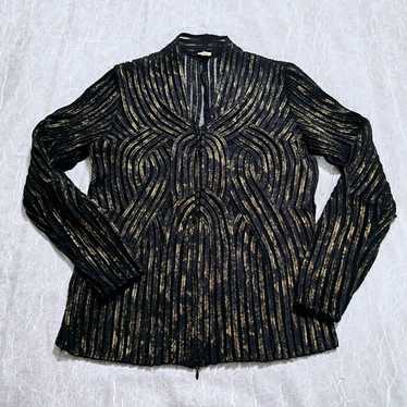 Reba BLack Gold Metallic Long Sleeve Zipper Down … - image 1