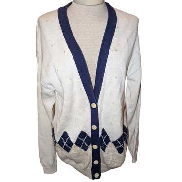 Vintage Koret Argyle Polka Dot Cardigan Grandma Sw