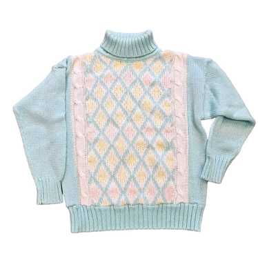 Vtg Sweater Womens Size M Pastel Geometric Granny… - image 1