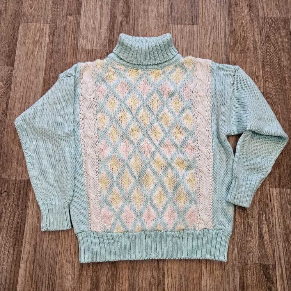 Vtg Sweater Womens Size M Pastel Geometric Granny… - image 3