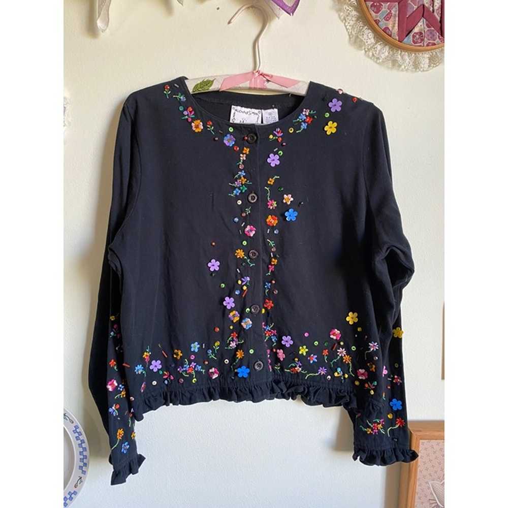 Y2K vintage Michael Simon Lite black beaded flora… - image 3