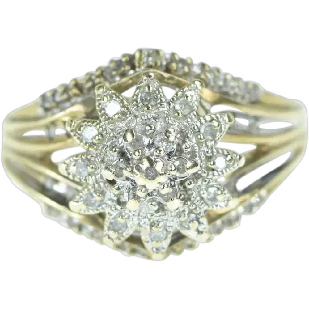 10K Vintage Diamond Flower Cluster Ring Size 7 Ye… - image 1