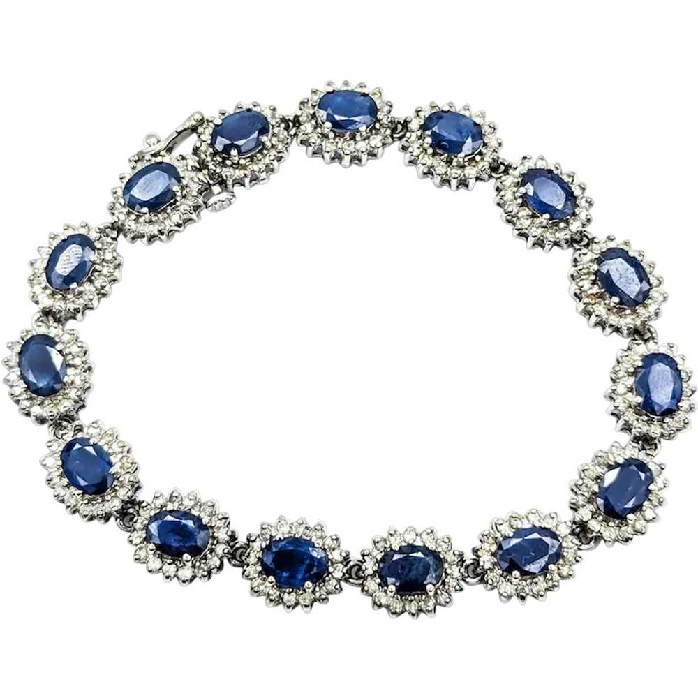 Sapphire and Diamond Halo Bracelet in White Gold - image 1