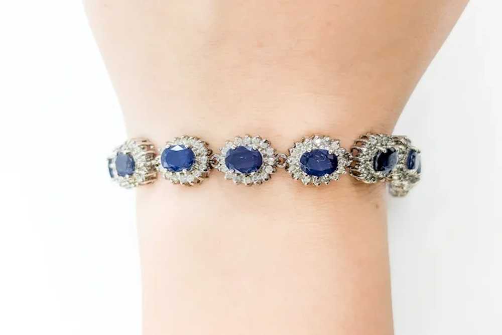 Sapphire and Diamond Halo Bracelet in White Gold - image 4