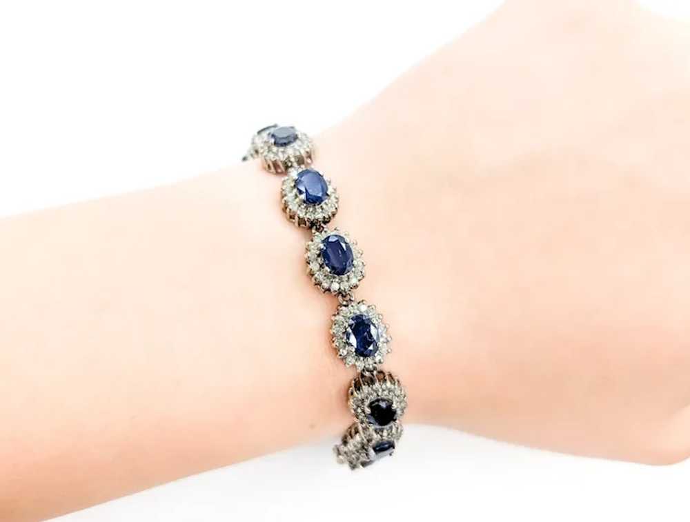 Sapphire and Diamond Halo Bracelet in White Gold - image 6