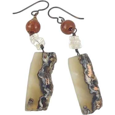 Handcrafted Agate and Carnelian Dangle Earrings W… - image 1