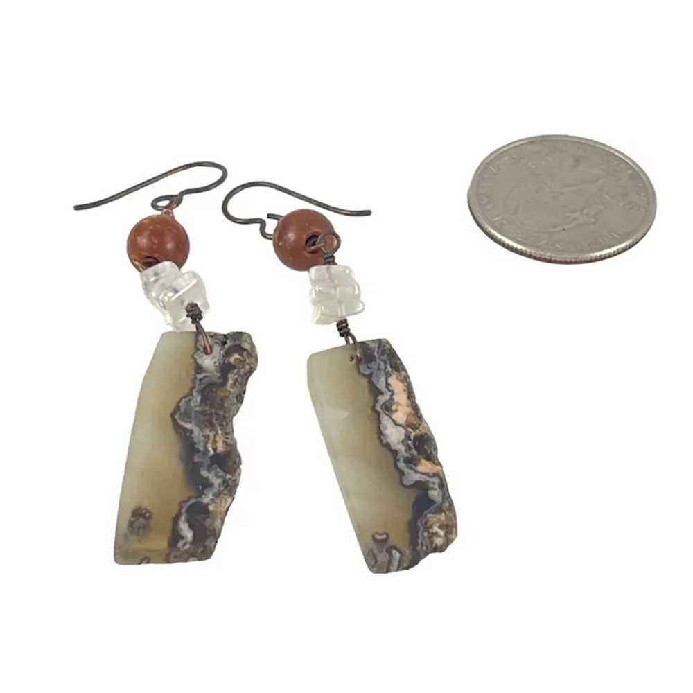 Handcrafted Agate and Carnelian Dangle Earrings W… - image 2