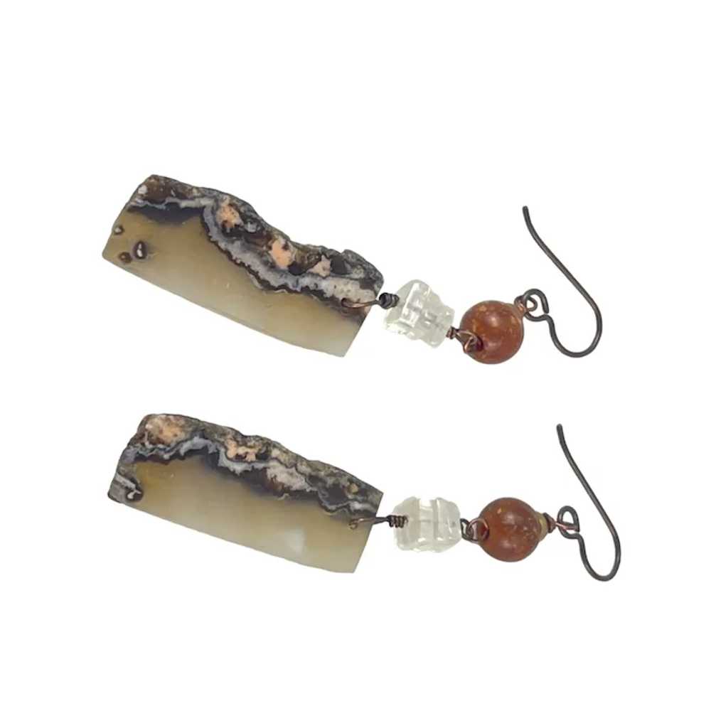 Handcrafted Agate and Carnelian Dangle Earrings W… - image 4