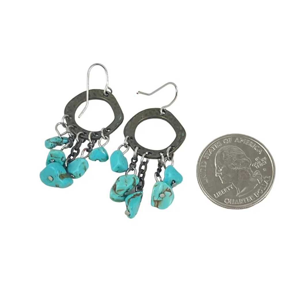 Handcrafted Turquoise Dangle Earrings Hammered Br… - image 3