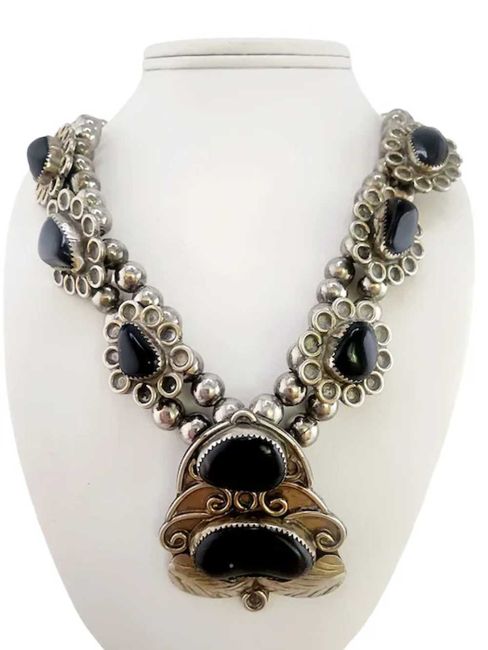 Vintage Navajo Onyx and Alpaca Necklace (A5722) - image 2