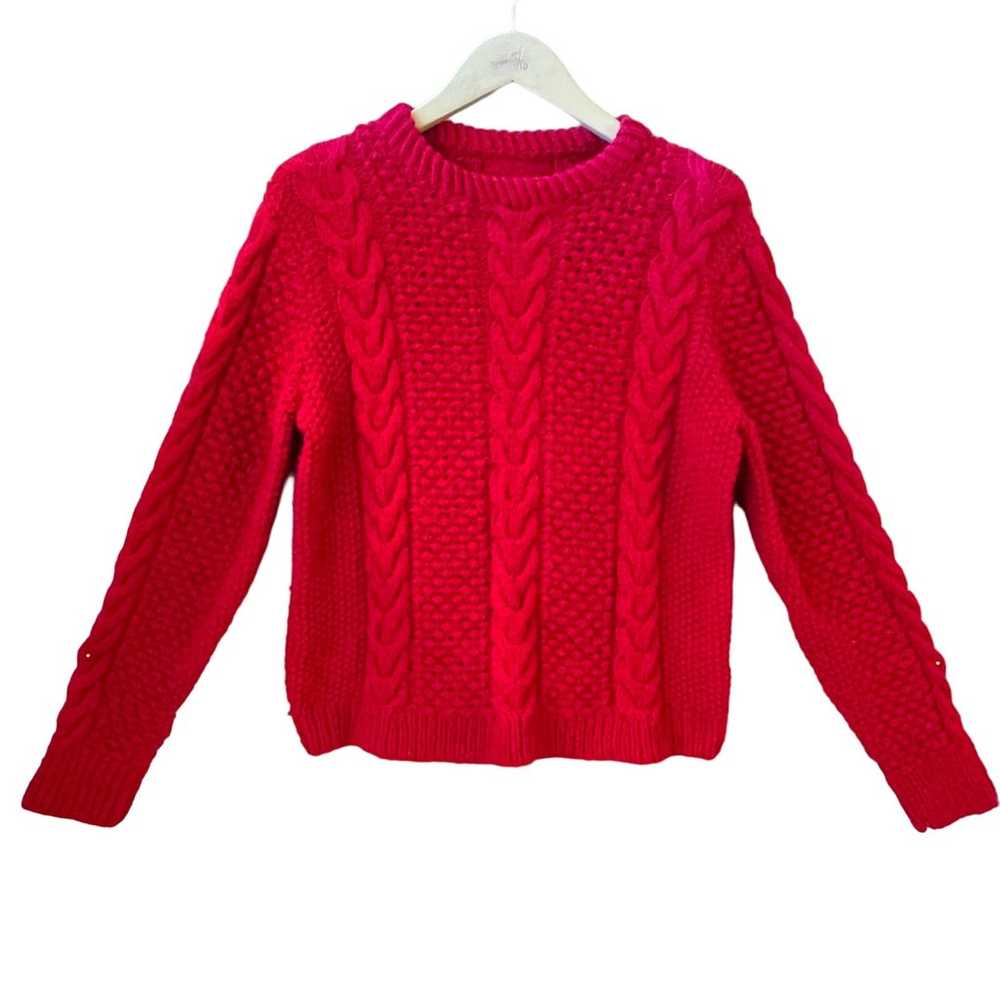 VINTAGE Hand Knit Magenta Aran Wool Fisherman's S… - image 1