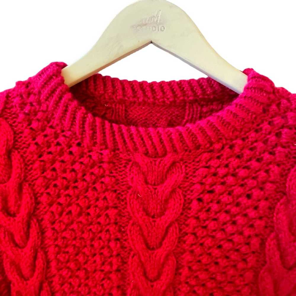 VINTAGE Hand Knit Magenta Aran Wool Fisherman's S… - image 2