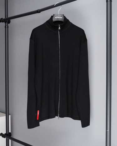 Prada Prada 2009 red tab logo knitted black zip sw