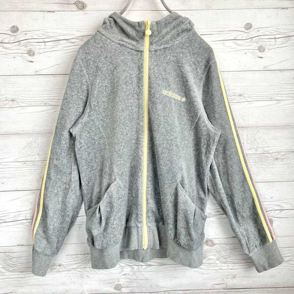 Adidas hoodie, gray, size L, fleece material, yel… - image 2