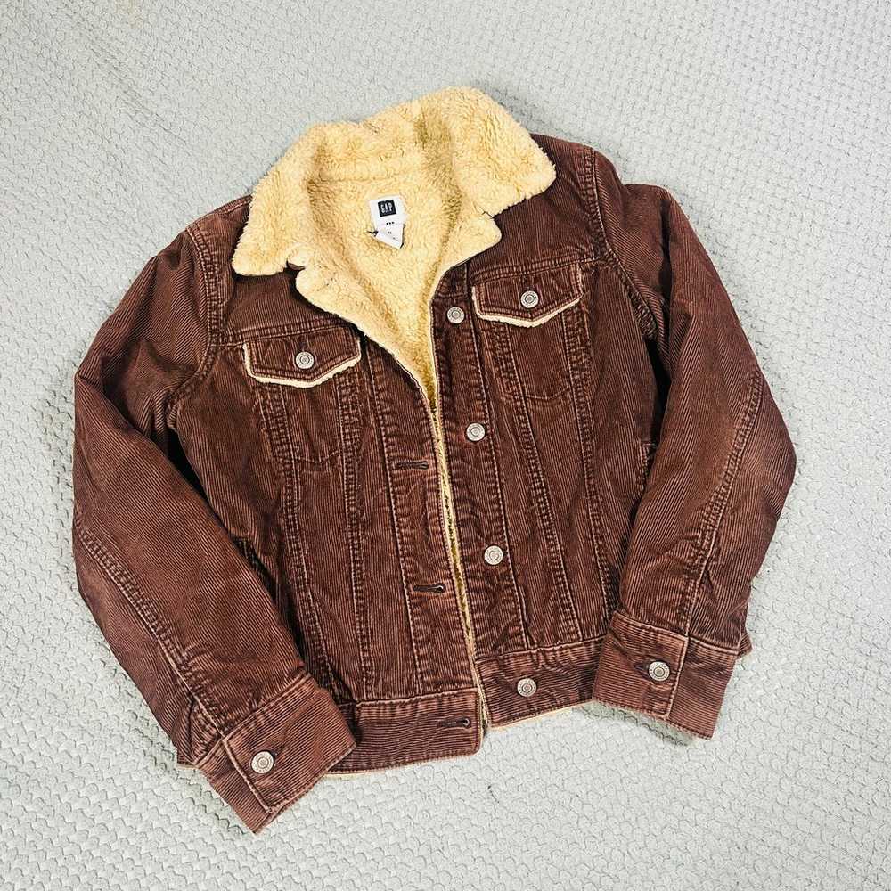 VINTAGE RETRO Y2K BROWN CORDUROY SHERPA LINED GAP… - image 1