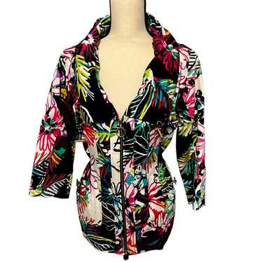 BEREK2 Multi Color Floral Ruffled Collar Zip Jacke