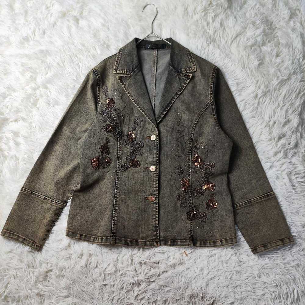 【Denim Jacket Beads Sequins Special Button Vintag… - image 2