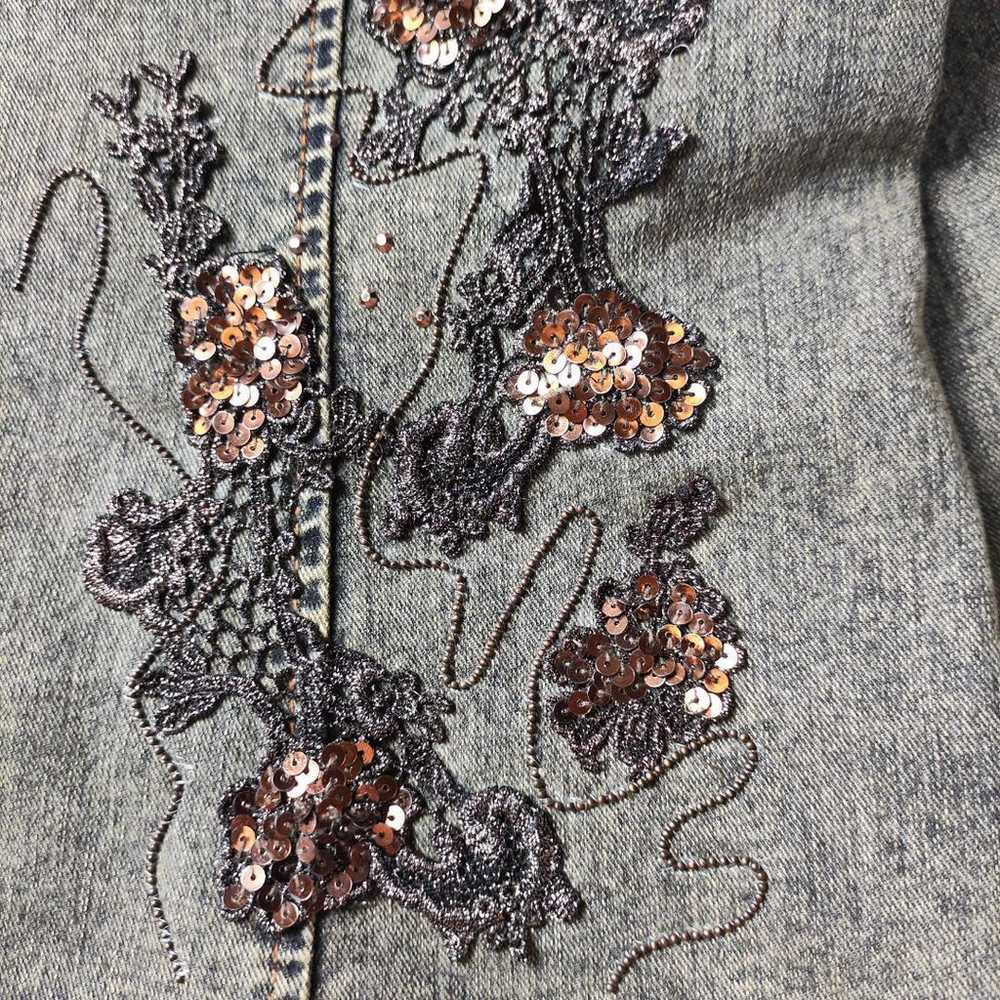 【Denim Jacket Beads Sequins Special Button Vintag… - image 5