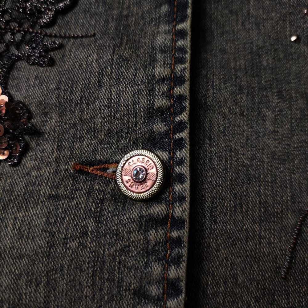 【Denim Jacket Beads Sequins Special Button Vintag… - image 7