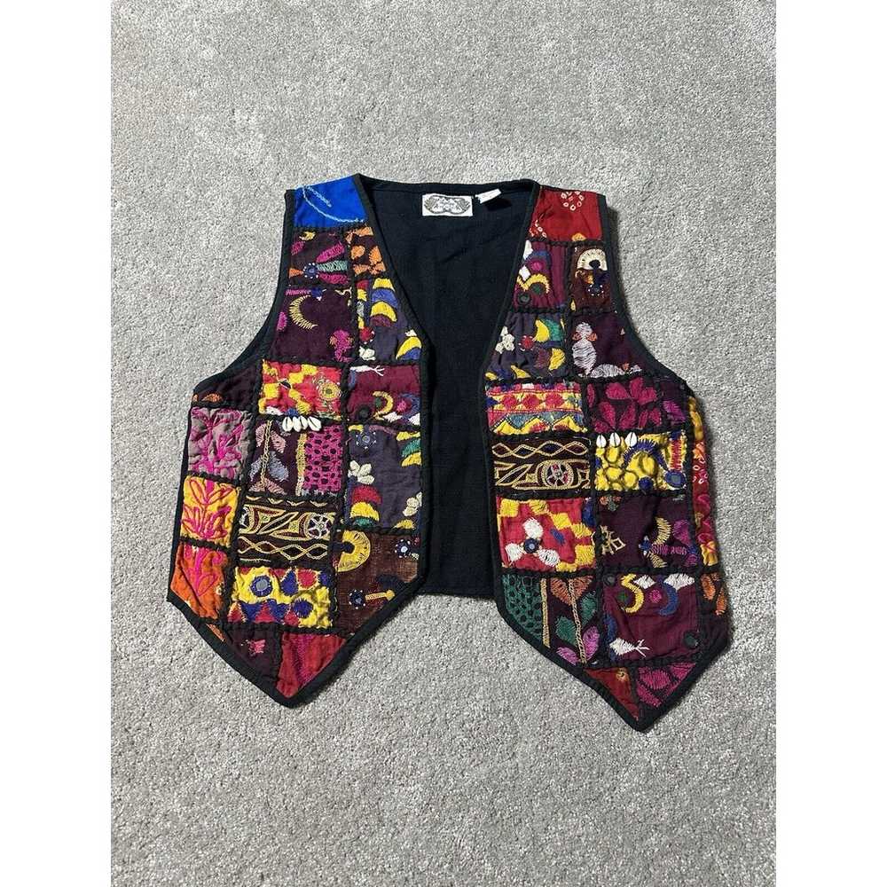 Vintage Angelique Vest Sz L Embroidered Patchwork… - image 1