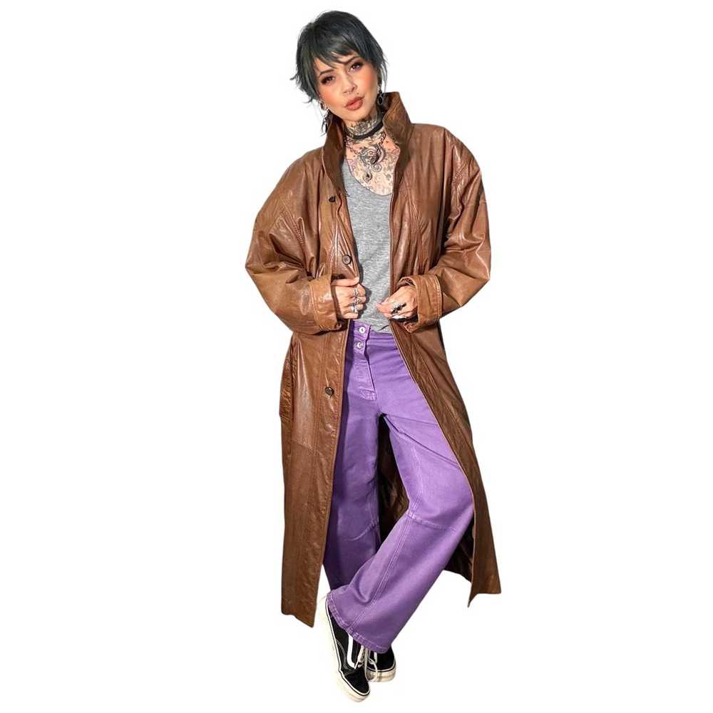 Vintage leather trench coat - image 2