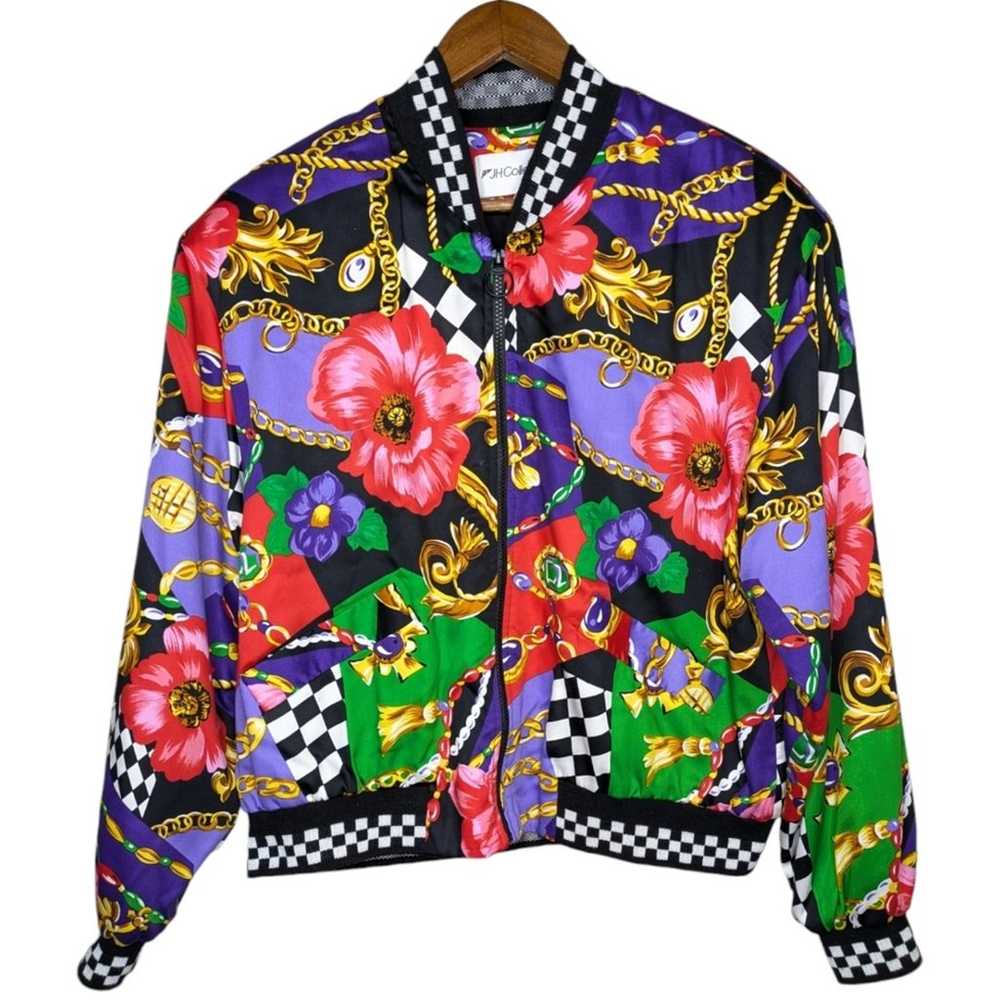 Vintage 80s Silky Baroque Bomber Jacket 14 Floral… - image 10