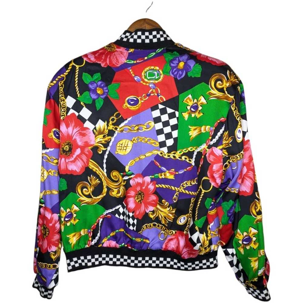 Vintage 80s Silky Baroque Bomber Jacket 14 Floral… - image 5