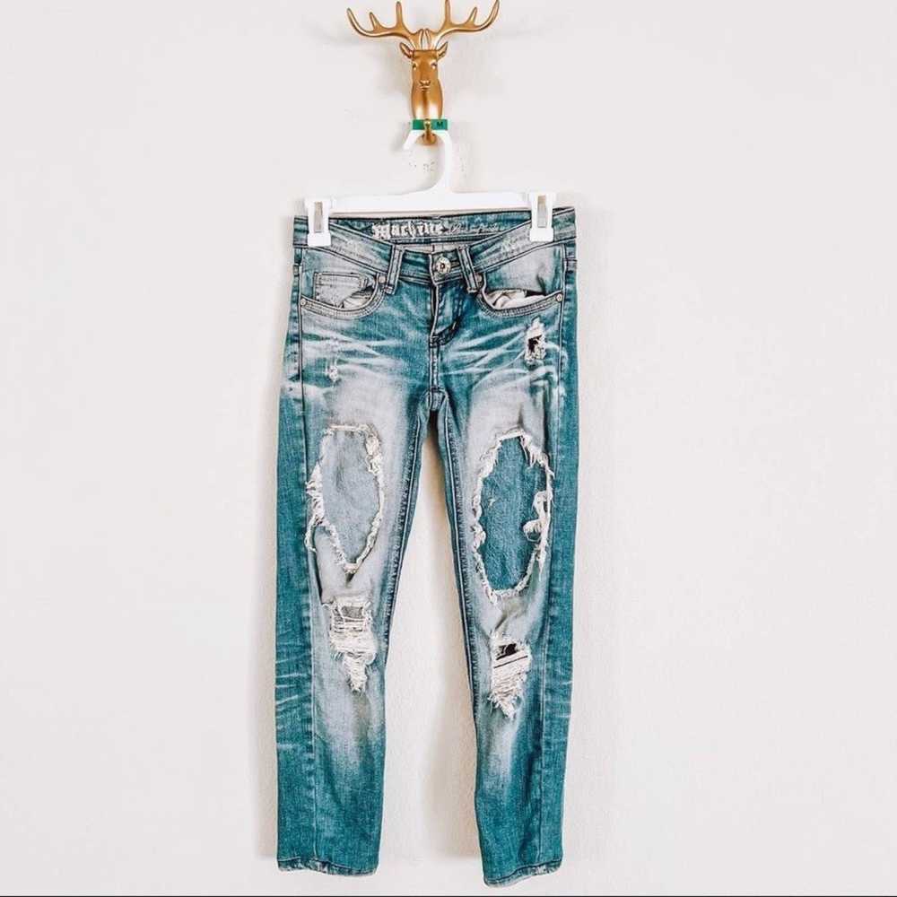 Machine Vintage Torn Distressed Jeans Size 0 - image 1