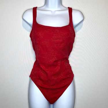 Jantzen Vintage Janzten Red Low Back Red Floral P… - image 1