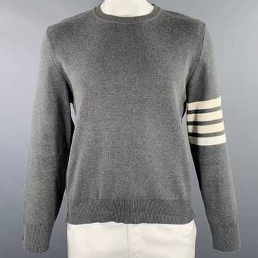 Thom Browne Grey White Knit Cotton Crew Neck Pull… - image 1