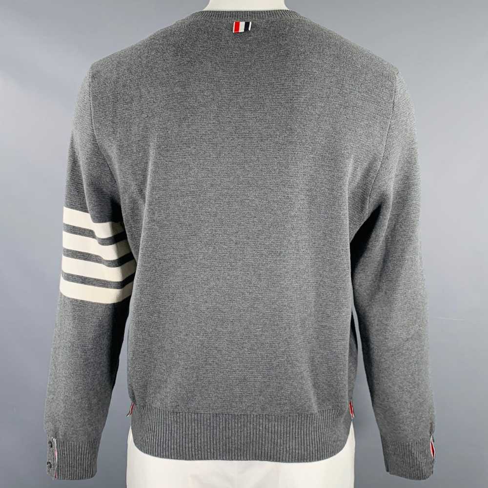 Thom Browne Grey White Knit Cotton Crew Neck Pull… - image 3