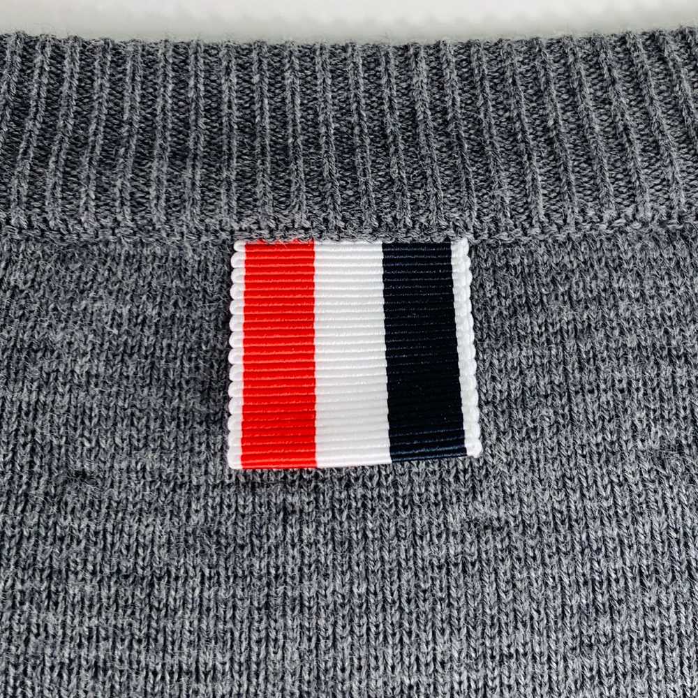 Thom Browne Grey White Knit Cotton Crew Neck Pull… - image 4