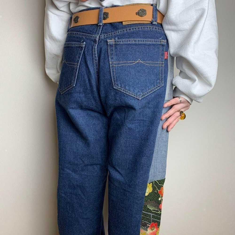 【Remake Denim Japanese Pattern Wide Pants Bordeau… - image 2