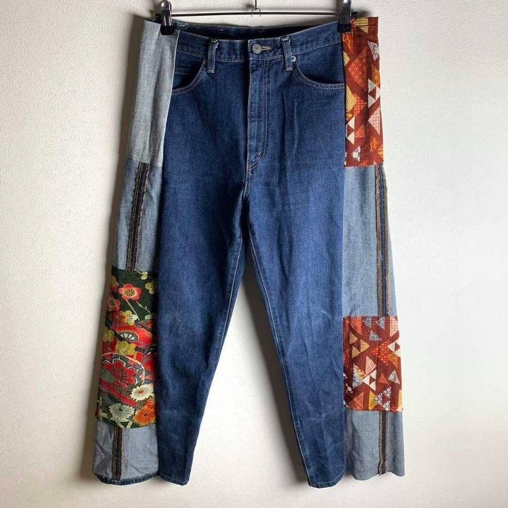 【Remake Denim Japanese Pattern Wide Pants Bordeau… - image 3