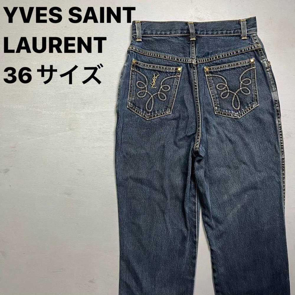 YVES SAINT LAURENT Denim Jeans Embroidery Y2K Siz… - image 1