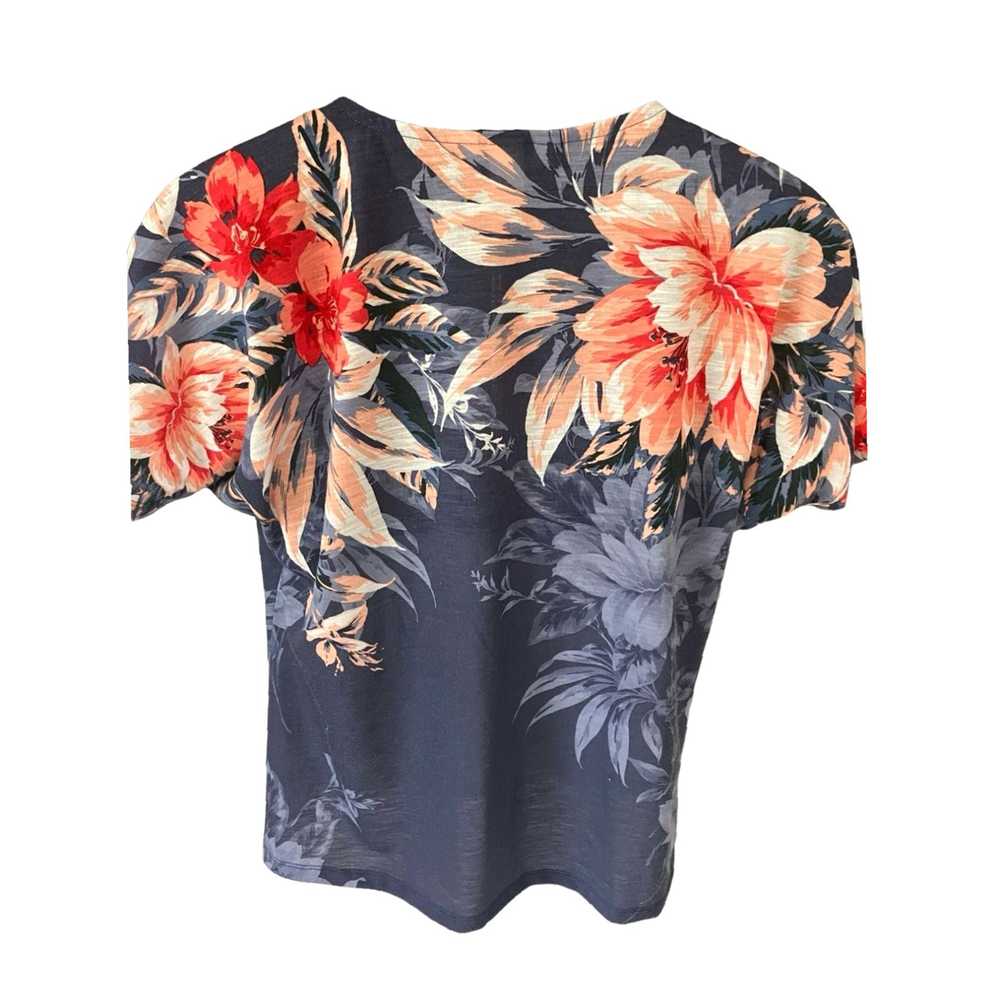 Vintage Women's Medium Blue Pink Peach Floral Pat… - image 2