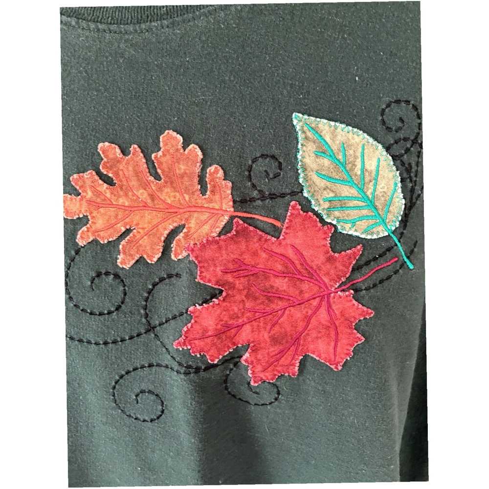 Vintage Green and Orange Trim Embroidered Leaves … - image 3