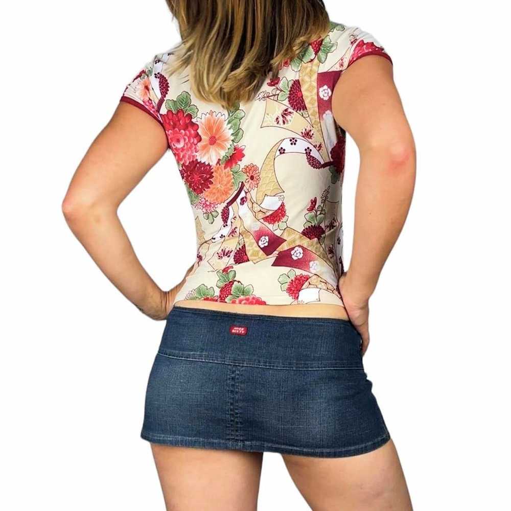 Y2K Slinky Floral Asian Inspired Top (M) - image 2