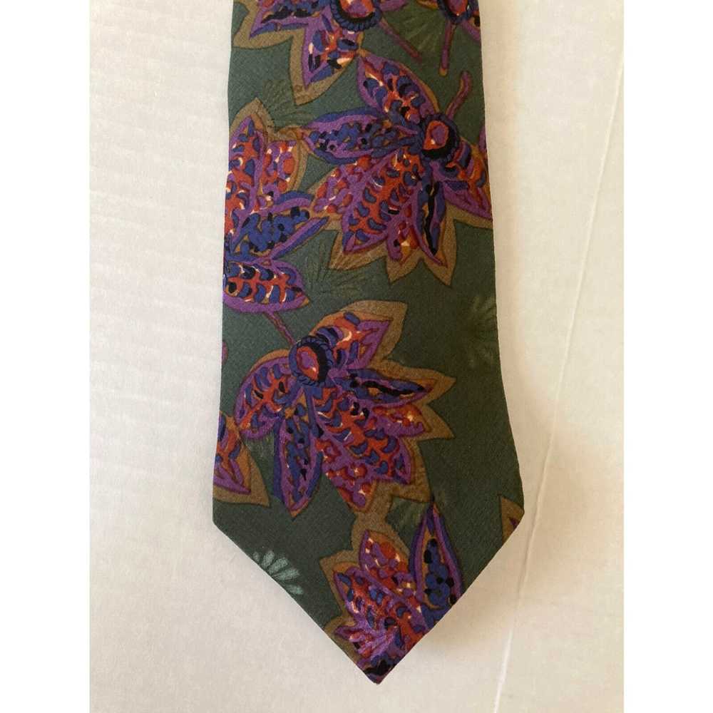 Vintage Adolfo Men's Necktie Tie Silk Satin Green… - image 1