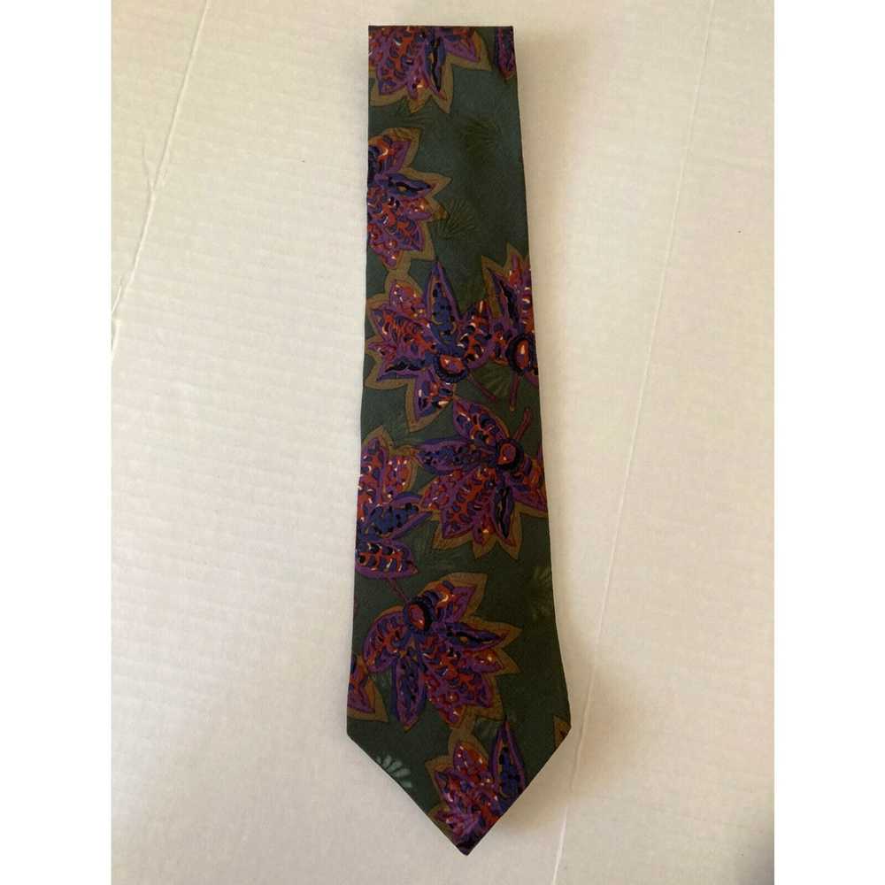 Vintage Adolfo Men's Necktie Tie Silk Satin Green… - image 2